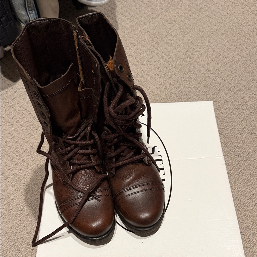 Steve Madden Dark Brown Lace-Up Combat Boots